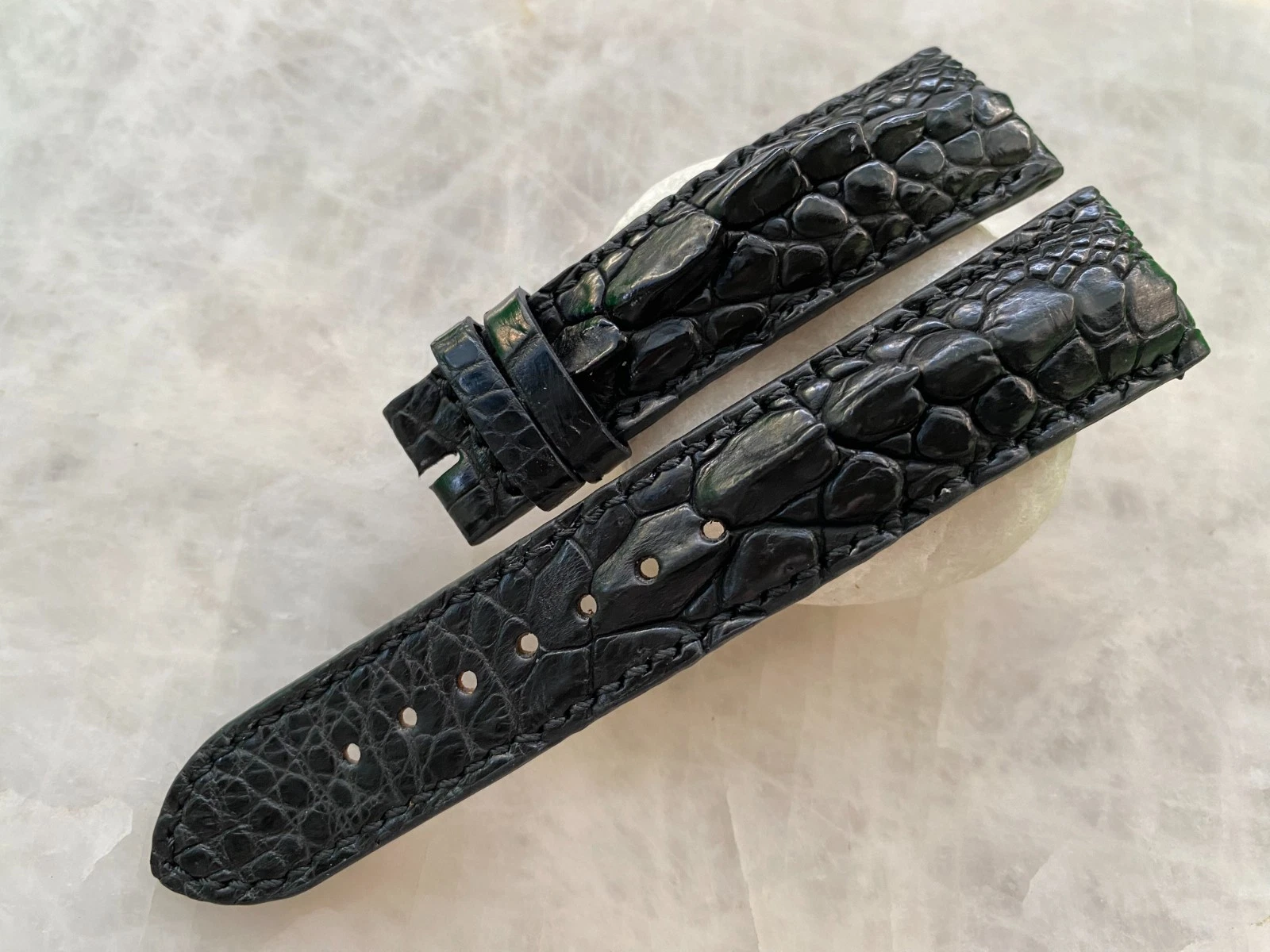 21mm/18mm Black Alligator Crocodile Print Leather Watch Strap Band
