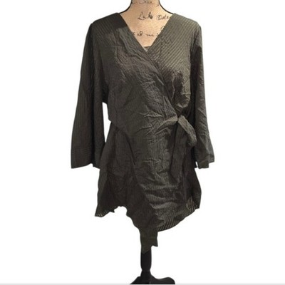 City Chic Olive Green Elegant Olive Wrap Babydoll Wrap Shirt Plus Size 20 2X