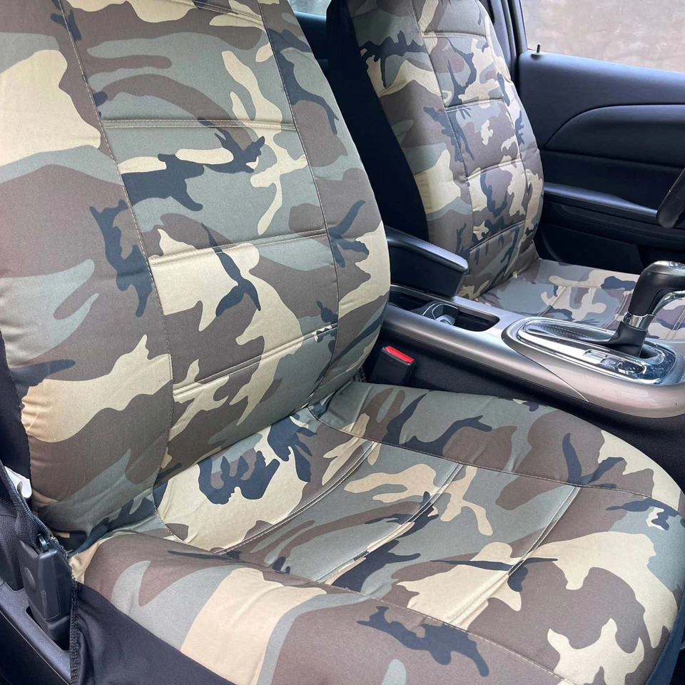 Cubierta de asiento delantera resistente marrón desierto lona camuflaje para KIA Borrego Foto 3 de 4