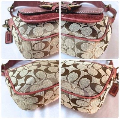 coach vintage soho 7061 signature shoulder bag leather canvas red