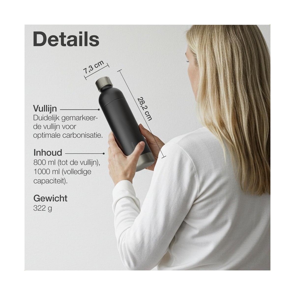 Nordiqo Premium RVS Fles 1L / 1000 Ml Compatibel Met Aarke Carbonator 3 Sodastream Niet Voor Crystal Jet Modellen En Vele Andere Vaatwasserbestendig Geen Houdbaarheidsdatum 2707104757