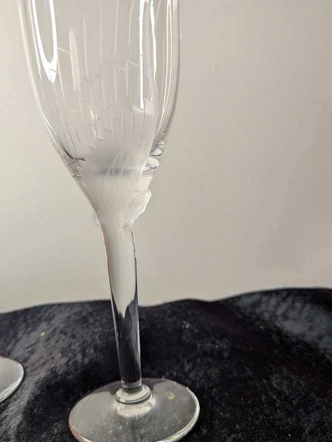 Lalique Angel Champagne Flutes Pair "Ange de Reims" (Angel Wings) #13645