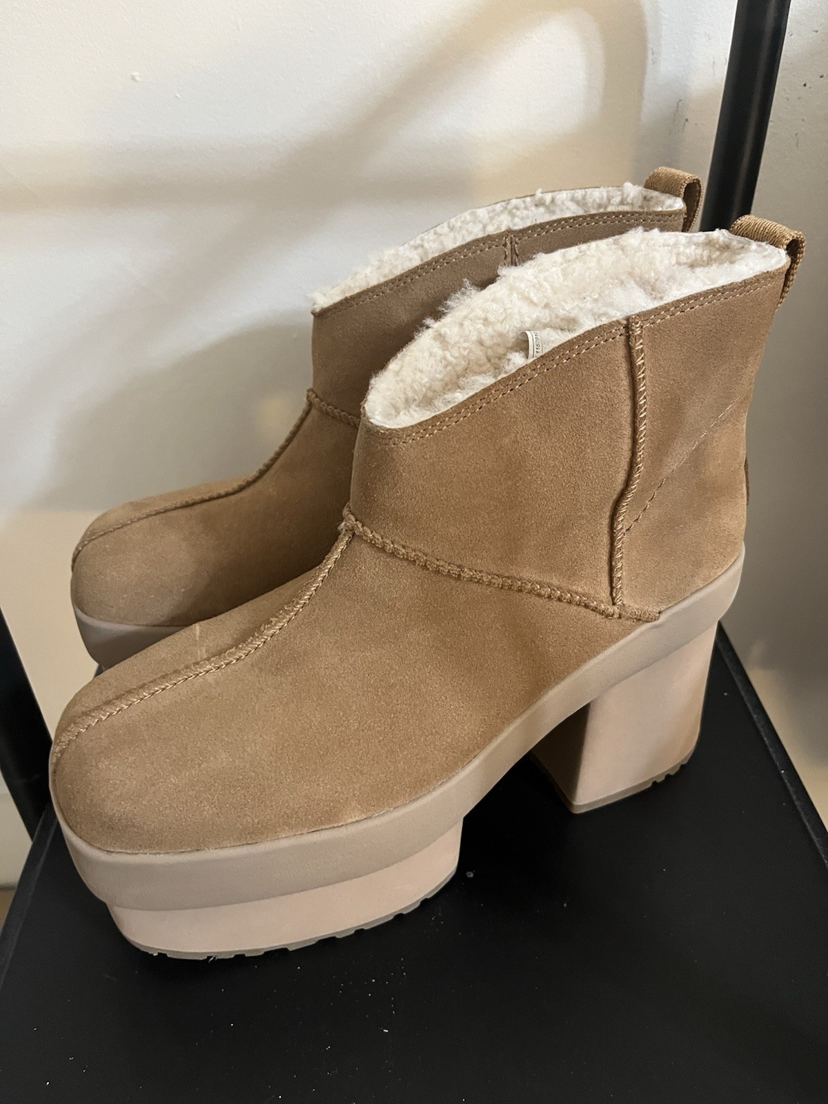 UGG New Heights Platform Mini Women's Chestnut Suede High Heel Boots size US 11