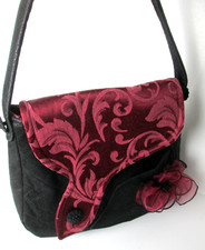 Vintage Handmade Romantic Boho Floral Tapestry Shoulder Bag Cranberry/Black