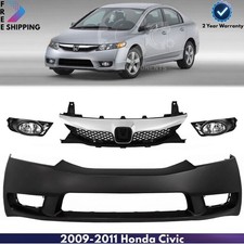 Front Bumper Cover Fascia & Grille Assembly Kit For 2009-2011 Honda Civic