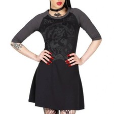 Killstar Bad 2 the Bone T-Shirt Dress M Black Gray Goth Punk Pin Up Alternative