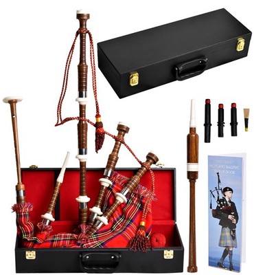 Full Size Cocuswood Bagpipe in Rosewood Finish with Silver Plain Mounts