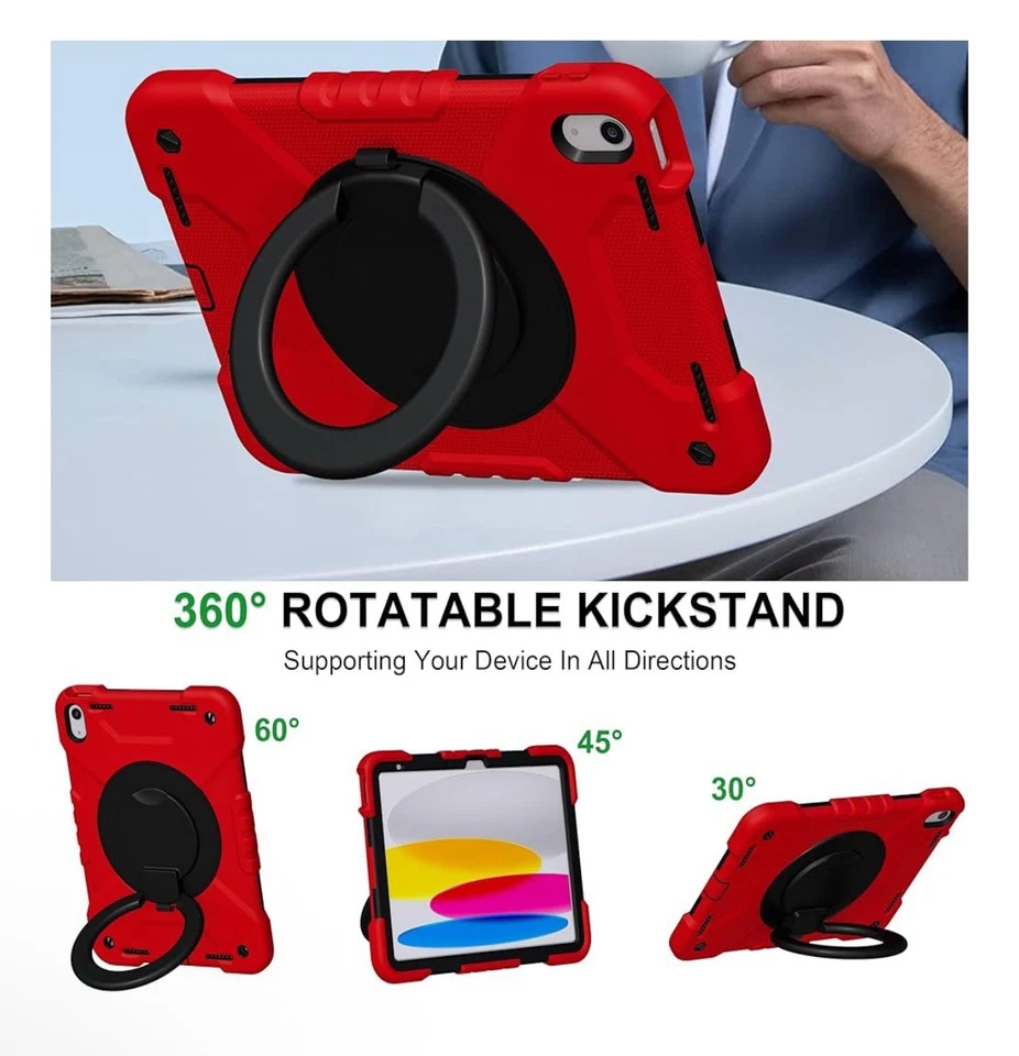 Funda de transporte para iPad: para iPad 10 y 11 GEN: roja y negra, con soporte y correa Foto 2 de 4