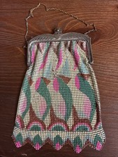 Vtg Whiting Davis Mesh Purse 1920s Enamel Flapper Art Deco Multicolor Egyptian