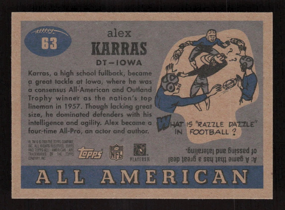 Alex Karras 2005 Topps All American #63 Iowa Hawkeyes - Image 2 of 2
