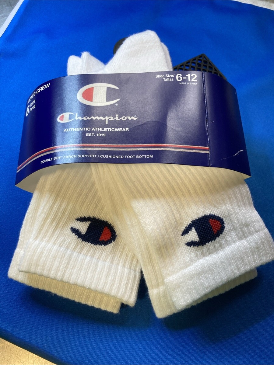 Champion Double Dry arch support White Crew Socks, 2 New | eBay