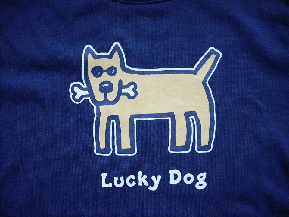 Camiseta Life is Good "LUCKY DOG" azul marino perro con hueso talla: 5 para niños/niñas nueva con etiquetas Foto 2 de 2