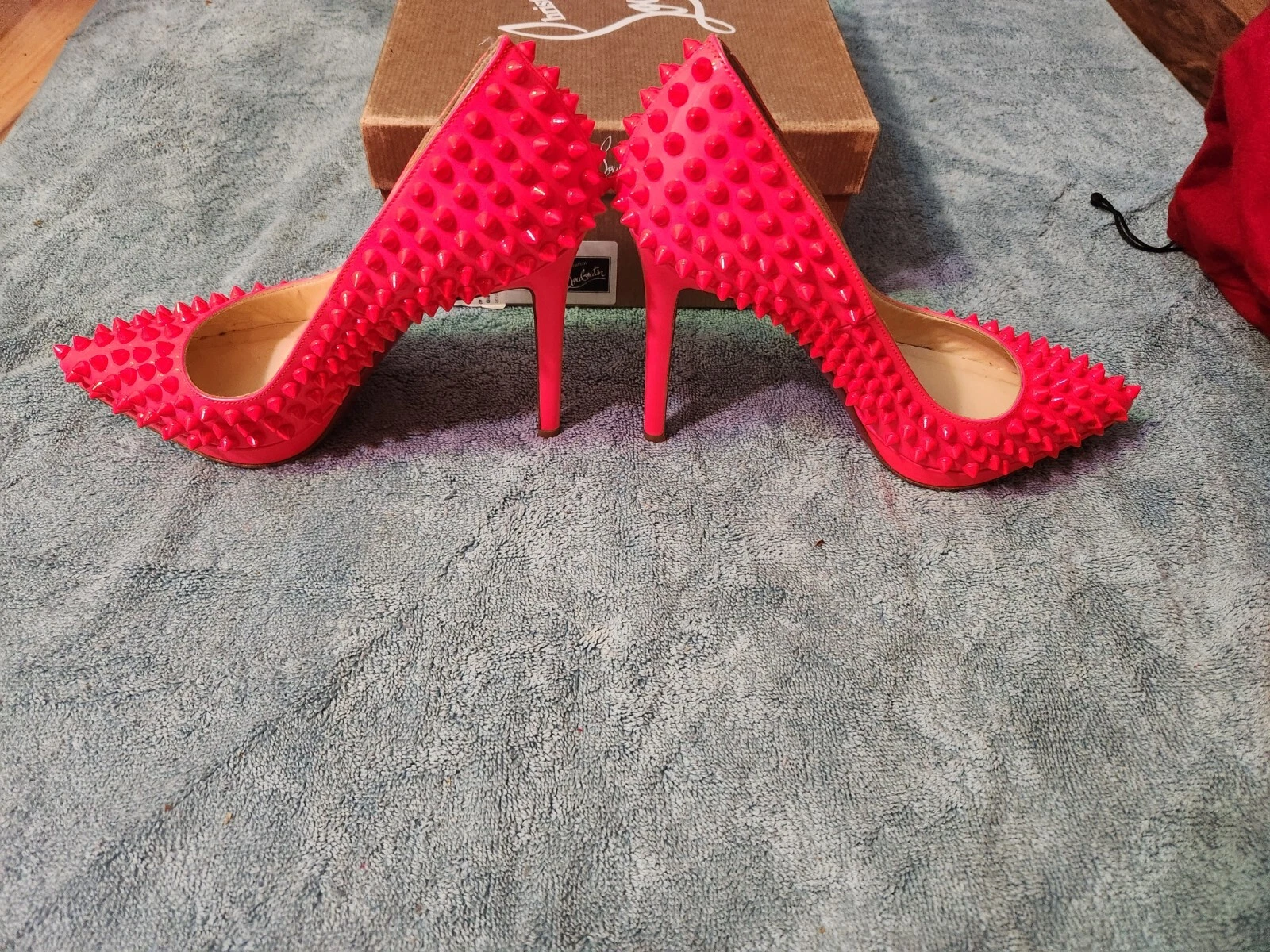 Christian Louboutin — Christian Louboutin 37 Pigalle Plato Spikes 120MM Rose Paris Pink Heels Patent