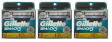 Mens Gillette MACH3 Refills Razor Blades - 12 Cartridges (Pack of 3)
