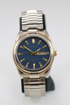 Armitron Herren Uhr Silber Gold Edelstahl Stretch 50m Tag Datum Blau Quarz
