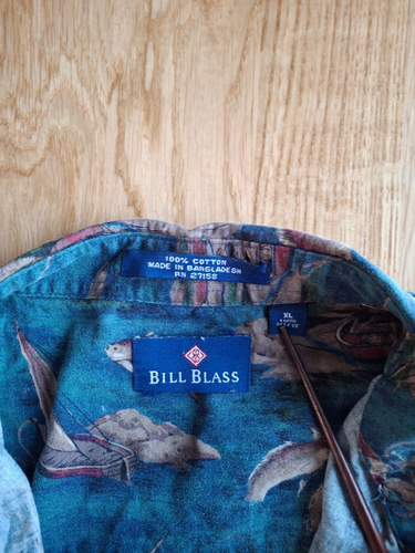 Bill Blass Fishing Marlin Boat Fisherman Fish Print BLUE XL Shirt Vintage 90s - Picture 2 of 5