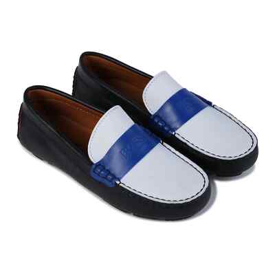Hugo Boss Boys leather tricolor Blue White logo moccasins shoes  size 29 11.5
