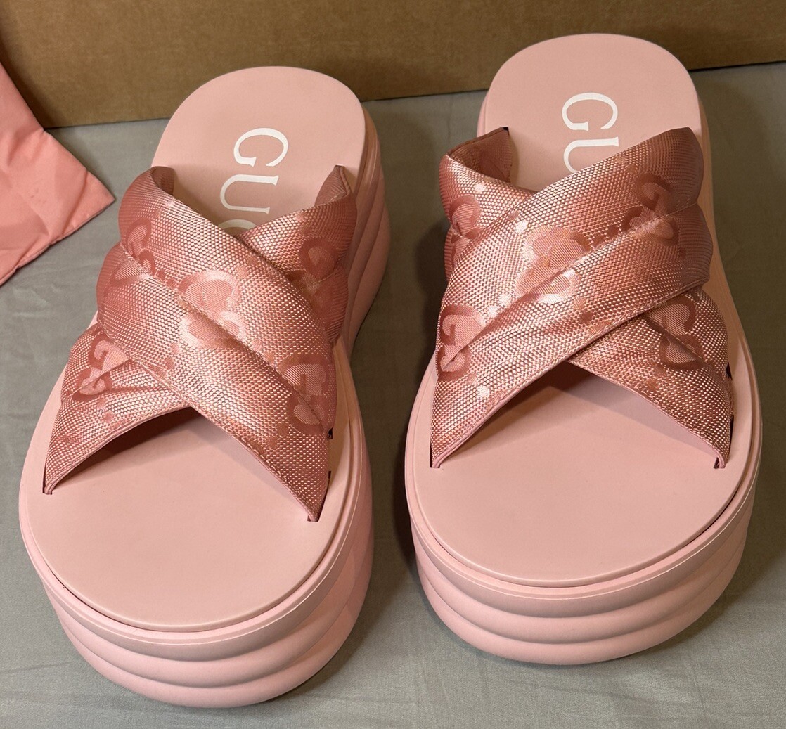 Gucci 'Off The Grid' Pink Platform Slides Sandals Women Sz