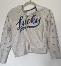Boys Lucky Brand Gray Blue Shamrock Hooded Sweatshirt Large Big Kids used