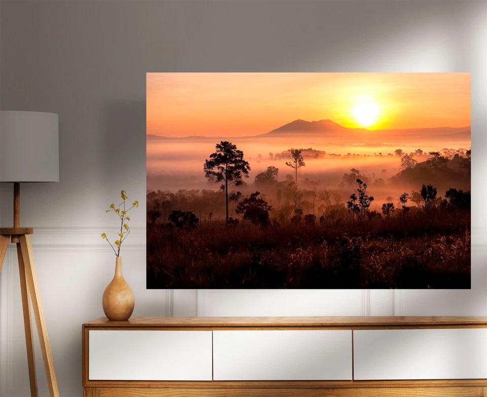 Misty African Landscape Canvas Prints Wall Pictures Framed Art work For Home - Image 2 of 4