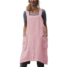 Cotton Linen Apron for women Cross Back Apron Pinafore Dress for Baking Cooki...