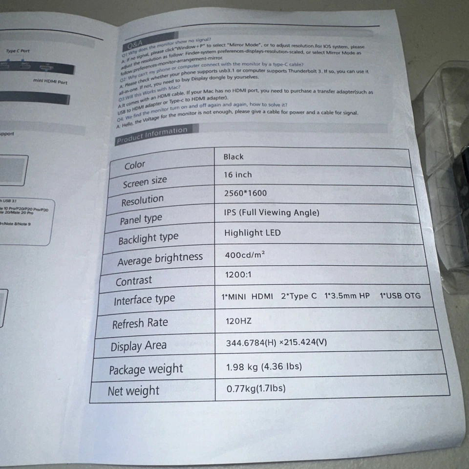 Portable Monitor 16" 120Hz Monitor 2560*1600 2K Gaming Monitor for PS - Image 3 of 4
