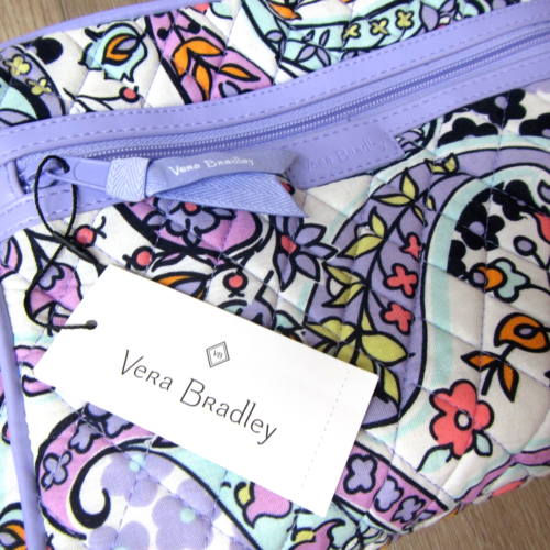 NEW VERA BRADLEY $95 TRIMMED CROSSBODY BAG PURSE MADDELENA PAISLEY SOFT PURPLE - Picture 2 of 4