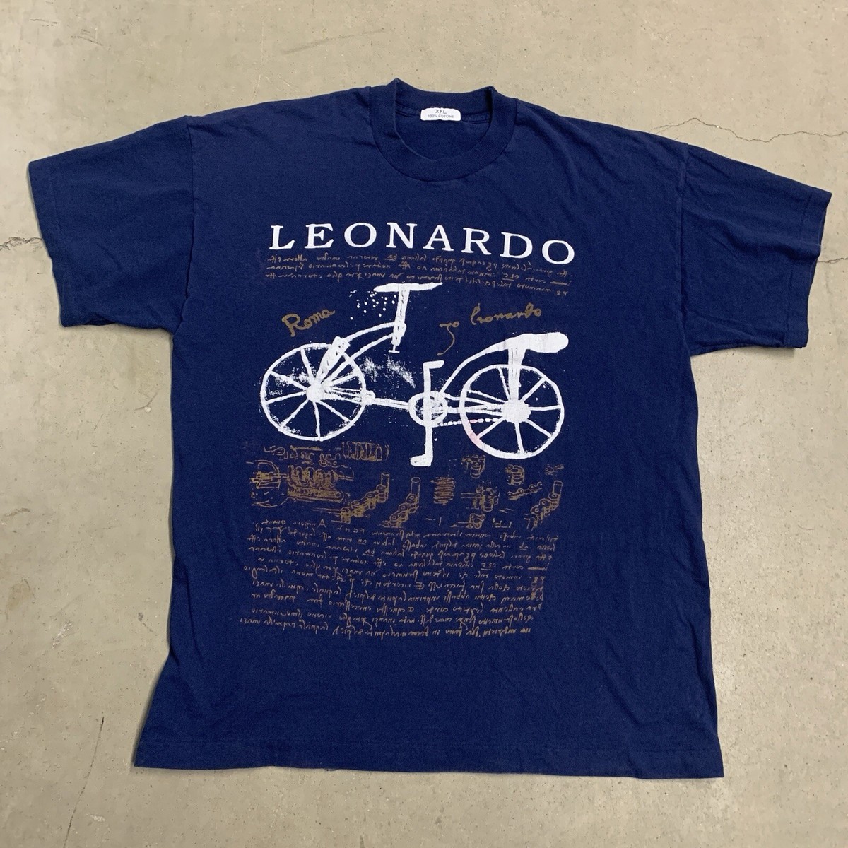 Vintage Leonardo Da Vinci T Shirt Bicycle Roma Blue Art Tee Size