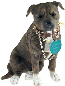 Brown Staffordshire Bull Terrier Dog Ornament Sitting Lead Dog Studies Leonardo | eBay