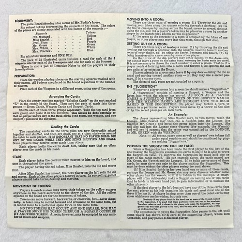 Board Game Replacement Pieces: Clue 1956/1960 Parker Brothers Game - Picture 26 of 26