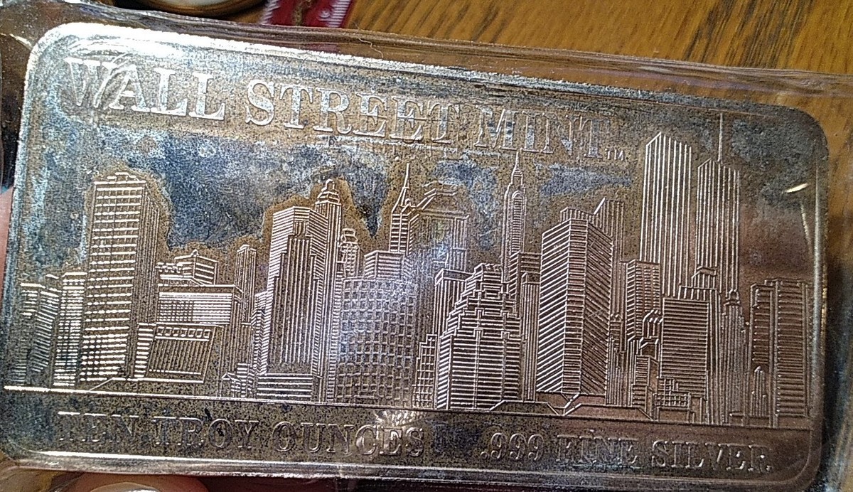 10oz Silver Bar Wall Street Mint New York Skyline World