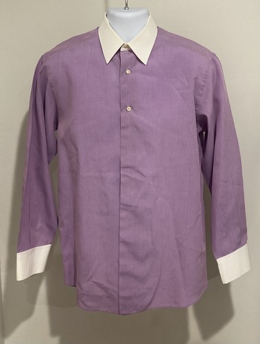 2 Bachrach Button-Up Shirts Vintage 15 1/2 39 Lime Green Purple Made In Italy - Picture 2 of 7