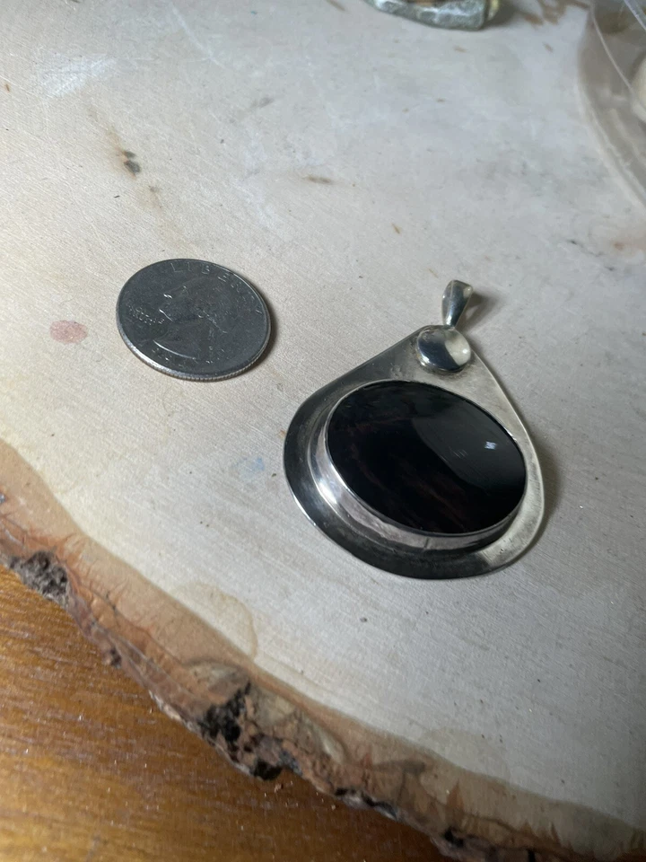 Marrón y Dorado OJO DE TIGRE Plata COLGANTE Dije Pesado Estilo MÉXICO Dije Foto 3 de 4