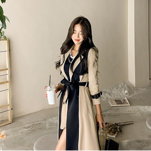 Ladies Cream Black Luxury Classic Street Trench Long Esme Jacket Coat 8 10 - Picture 7 of 17