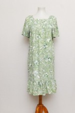 Vintage Haland womens house dress green floral S 80s