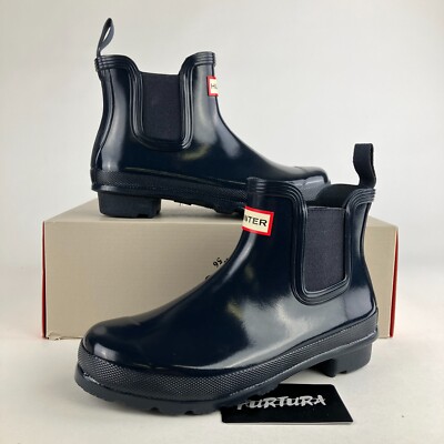 Hunter Original Chelsea Gloss Navy Boots Women's Size 6 Shoes #306C