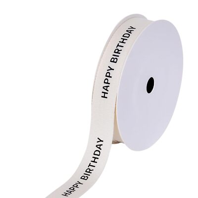 Happy Birthday Cotton Ribbon 5/8 Inch x 10 Yard Natural Ribbon for Gift Wrapp...