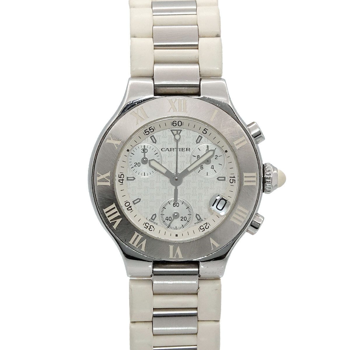 Cartier Must 21 Chronoscaph W10197U2 Quartz White Dial 