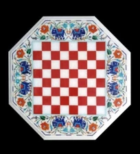21" Chess Board white Marble chess Table Top inlay malachite decor home room
