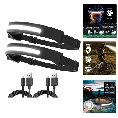 2x Head Torch Outdoor Wide Angle Headlamp Head Torch Rechargeable LED Head La...