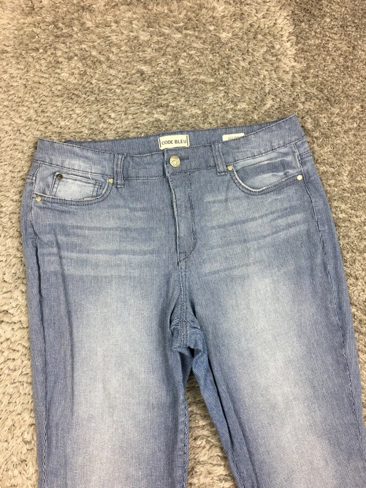 Code Bleu Soleil Curvy Jeans Womens Size 14 Blue White Pattern Capri - Image 2 of 4