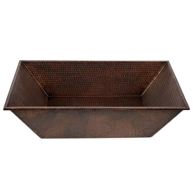 20 Inch Rectangle Vessel Hammered Copper Sink Brown