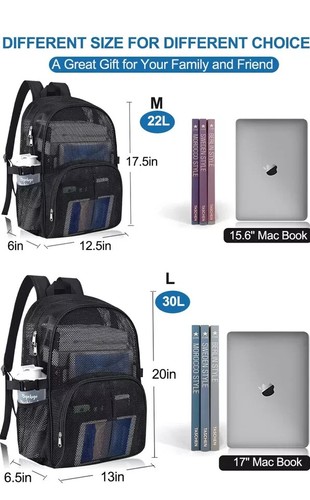 Heavy Duty Mesh Backpack for School 22L Black Mesh School Bag with Laptop Com - Picture 5 of 5