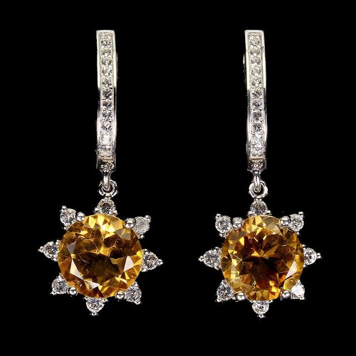 Silver Earrings Pendant Yellow Citrine Genuine Gems Solid Sterling With Chain - Picture 3 of 24