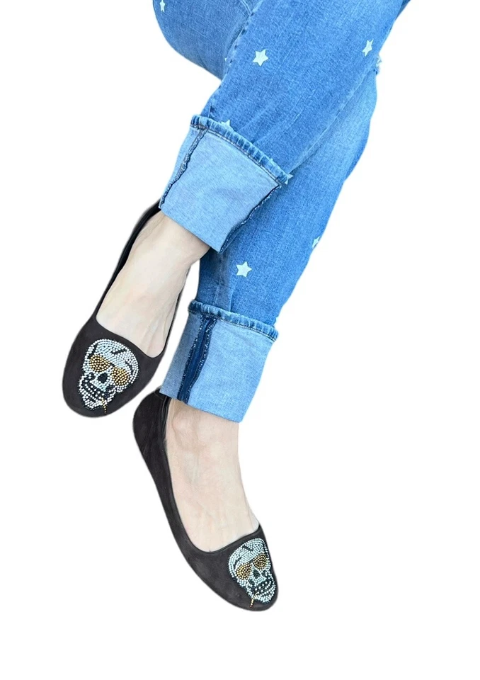 VINCE CAMUTO MUJER BALLET ZAPATOS PLANOS MARRÓN GAMUZA CRISTAL ESTRÁS CALAVERA 39 9 ITALIA Foto 2 de 4