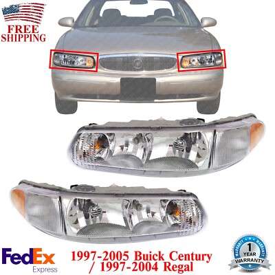 New Left Driver Side Headlight Assembly For 1997-2005 Buick Century - DOT/SAE, Includes Bulbs