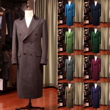 100 Cashmere Men's Overcoat Double Breasted Business Winter 1960s Long Jacket