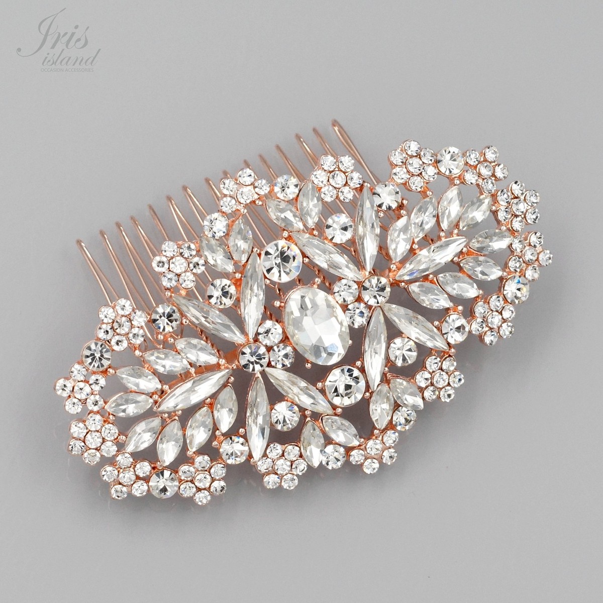 Bridal Hair Comb Rose Gold Wedding Rose comb - Triple clay rose bridal hair comb - Style #2394 main image 2