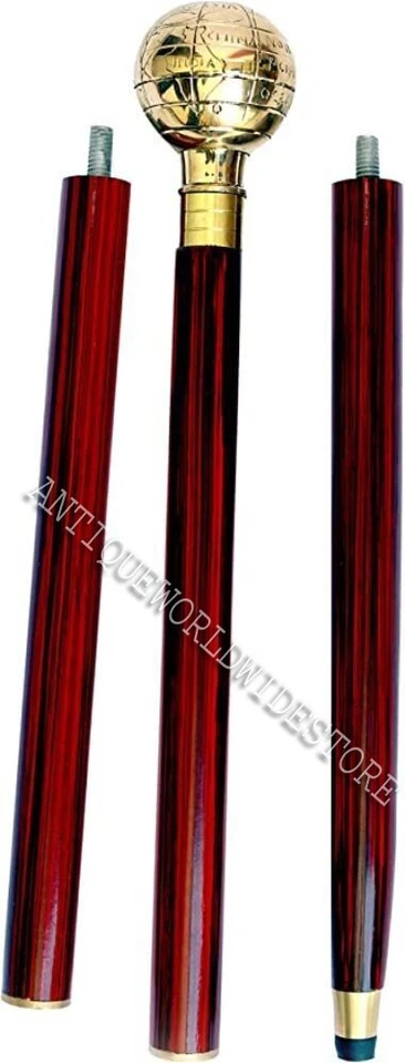 Bastón de madera de 38 pulgadas con mango de globo de latón estilo victoriano vintage Foto 4 de 4