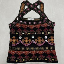 Christian Dior by Galliano Embroidered Botanical Womens Tank Top Size 40/US 8